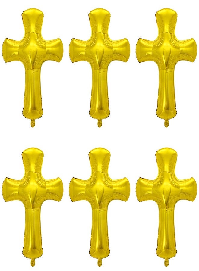 OULUN 6 Pcs 34 inch Cross Shape Aluminum Foil Balloon,God Bless Giant Memorial Baptism Balloon, Communion Baptism Religious Foil Party Balloon Outdoor Decorations (Gold) - Image 1